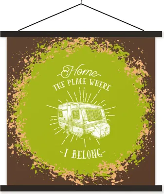 Produktbild von MuchoWow® Textilposter Vintage - Wohnwagen - Grün 90x90 cm mit schwarzem Rahmen - Magnetisches