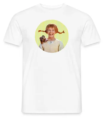 Produktbild von Spreadshirt Pippi Langstrumpf Mit Herr Nilsson Portrait Männer T-Shirt, M, Weiß
