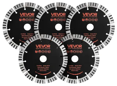 Productafbeelding van VEVOR 5 stuks diamantschijven, 160 mm, diamantschijven met een boorgat van 22,2 mm en een segmenthoogte van 15 mm, max. 7000 tpm. Diamantschijven voor zowel droog als nat zagen, geschikt voor het zagen van beton, metselwerk en steen