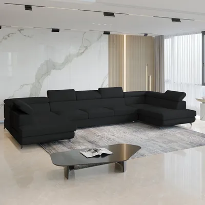 Produktbild von Masseno Ecksofa URMANO mit Schlaffunktion U-Form, Sofa mit Bettkasten, Wohnzimmersofa, Couch, Soffa, Bettsofa, Couchgarnitur- Schwarz, QUELLE 100