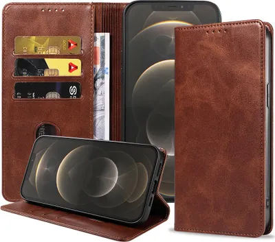 Produktbild von Smartphonica iPhone 12 Mini  Kunstledertasche mit Magnetverschluss und Kartenhaltern Buchhülle -  Dunkelbraun
