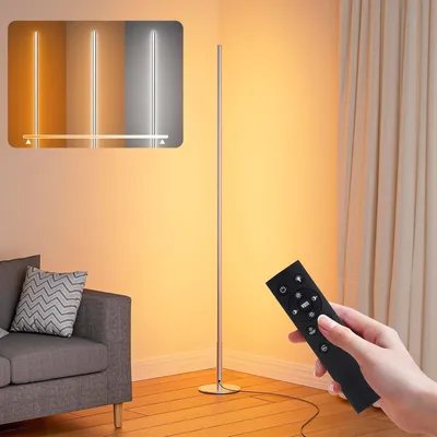 Productafbeelding van LED Vloerlamp - Moderne Lamp - Sfeerverlichting Creëren - Verstelbare Helderheid - 20 Meter Bereik - Zilver