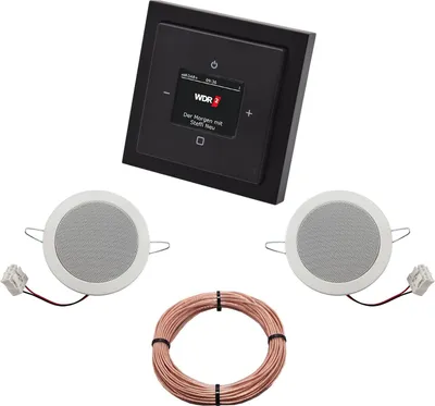 Produktbild von Busch Jäger DAB+ (DAB PLUS) Unterputz Radio 8215U-101 Future SCHWARZ MATT, Komplett-Set mit 2 x Deckenlautsprecher Einbaulautsprecher + 20 m Lautsprecherkabel 2x0,75 mm2 8215 U - 101
