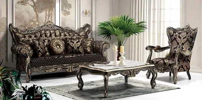 Produktbild von Casa Padrino Luxus Barock Wohnzimmer Set Schwarz / Gold - 2 Sofas & 2 Sessel & 1 Couchtisch - Wohnzimmer Möbel im Barockstil - Edel & Prunkvoll