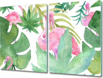 Produktbild von Coloray Hackbrett Küchenbrett Kochplattenabdeckung Schneidebrett Herdabdeckplatte 2x40x52 cm - Blätter Flamingos