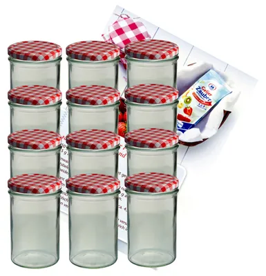 Produktbild von 12er Set Sturzglas 435 ml Marmeladenglas Einmachglas Einweckglas To 82 rot karierter Deckel