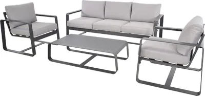 Produktbild von Gartenlounge-Set >BELEZZA< 3-Sitzer, 2 Sessel, Tisch, in Aluminium grau, inkl. Kissen