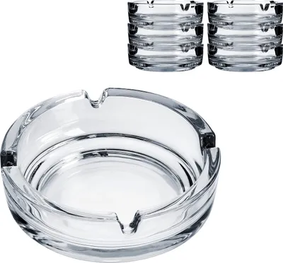 Produktbild von 6x Aschenbecher aus Glas klassisch transparent Durchmesser 10,7 cm Höhe 3,5 cm spülmaschinenfest