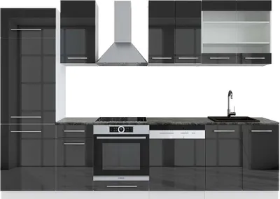Produktbild von Küchenzeile Vicco Fame-Line Anthrazit Hochglanz/Weiß 300 cm , AP Anthrazit, Model 42172