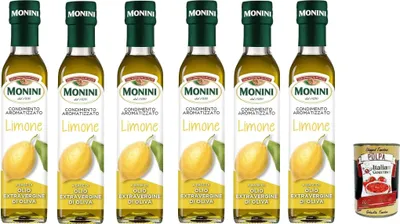 Produktbild von 6x Monini Gewürz auf Basis von nativem Olivenöl extra mit Zitronengeschmack 250ml + Italian Gourmet polpa 400g