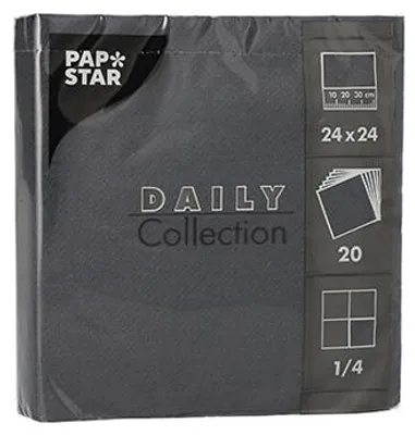 Immagine prodotto di 400 tovaglioli Papstar DAILY Collection 1/4 di piega 24 cm x 24 cm nero 89599
