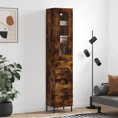 Image de vidaXL Highboard chêne fumé 34,5x34x180 cm bois composite
