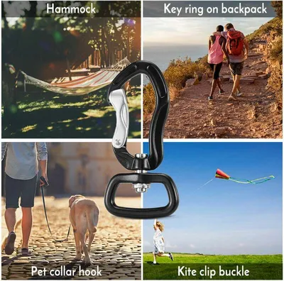 Produktbild von Drehbarer Karabinerhaken, 360° drehbarer Karabiner, kleiner Karabiner mit drahtgebundenem Tor, drehbarer Haken zum Aufhängen von Hängematten