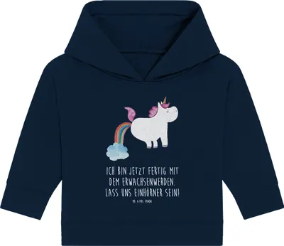Produktbild von Mr. & Mrs. Panda Organic Baby Hoodie Einhorn Pupsen 24. - 36. Monat - French Navy - Geschenk, Kapuzensweatshirt, Lustig, Regenbogen, Freundin, Kapuzenshirt, Unicorn, Spaß
