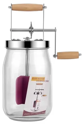 Produktbild von Manueller Butter Maker 1500ml Glas Buttermaschine Hand Butterchurn mit Edelstahl Rührwerk Holzgriff Küchenhelfer für frische Butter