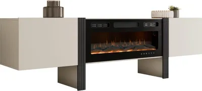Produktbild von MIRJAN24 TV-Schrank 200 2D Tore 05 mit Kamin, mit zwei Drehtüren, Realistische LED-Flamme (Farbe: Cashmere / Cashmere + Schwarz)