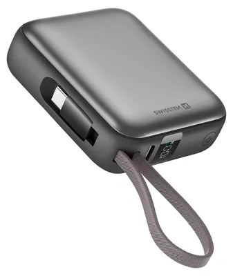 Produktbild von Swissten, Powerbank 10000mAh 35W mit USB-C Kabel und LCD Display, Silber