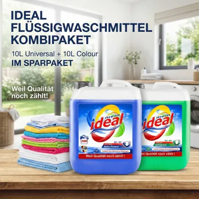 Produktbild von ideal Flüssigwaschmittel Kombipaket 10 L Universal + 10 L Colour im Sparpaket