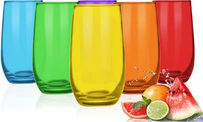 Produktbild von 6 Bunte Trinkgläser 320ml Wassergläser Saftgläser Cocktailgläser Longdrinkgläser