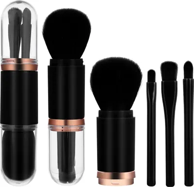 Produktbild von Kleines Make-up-Pinsel-Set, 4-in-1-Set, tragbarer Reise-Lippenpinsel, Highlight-Pinsel, Lidschattenpinsel, Foundation-Blending-Puderpinsel, Set einziehbare Mini-Gesichts-Kosmetikpinsel