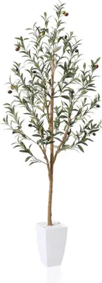 Produktbild von Famanu Kunstbaum Olivenbaum 150 cm - Kunstpflanze mit Früchten in weißem Topf
