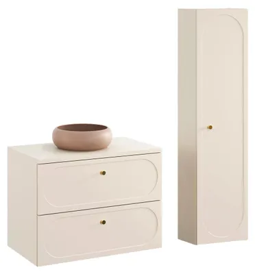 Produktbild von Waschtisch und Hängesäule 80.6cm Sanae mit 2 Schubladen, Sandbeige