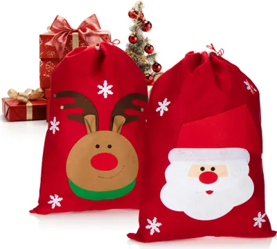 Produktbild von com-four® 2x Geschenksack XL mit weihnachtlichen Motiven - Nikolausbeutel zum Befüllen - Weihnachtssack - Gabenbeutel für Weihnachtsmannkostüm und X-Mas-Dekoration [Auswahl variiert]