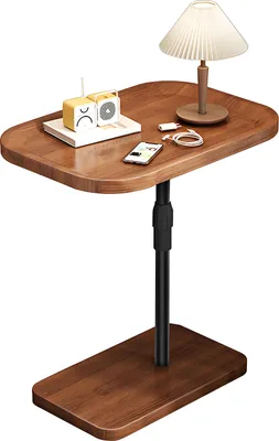 Produktbild von C-förmiger Beistelltisch, höhenverstellbarer Beistelltisch für die Couch, Nachttisch mit 2-stufigem Ablagefach, C-förmiger Beistelltisch für Wohnzimmer und Schlafzimmer (braun)