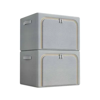 Produktbild von 2er-Set Aufbewahrungsbox aus Oxford-Gewebe, wasserdicht, Faltbare, 100L, Fächer, für Kleidung & Schrank, Ohne Sichtfenster, Hellgrau