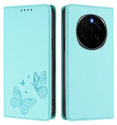 Image de Étui en cuir pour Honor Magic7, motif papillon, étui portefeuille à rabat avec support, vert menthe
