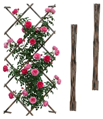 Obrázek produktu pro Relaxdays – výsuvná opěrná mřížka, sada 3 ks, 180 x 120 cm, dřevo, montáž na zeď, opora pro popínavé rostliny, dřevěná mřížka, flámované