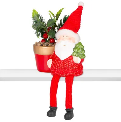 Zdjęcie produktu dla Ozdoba MagicHome Boże Narodzenie, Święty Mikołaj z doniczką, terakota, 12,6 x 9,3 x 24 cm