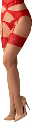 Produktbild von Cupide Desir Strümpfe L/XL mit roter Spitze, Hautfarbe