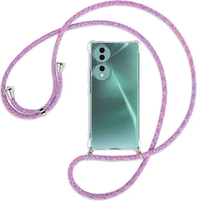 Produktbild von Handykette Backcover-Schutzhülle mit Band (Metall silberfarben) für Honor 70 5G (FNE-AN00, 6.67'') - lila/rosa/blau