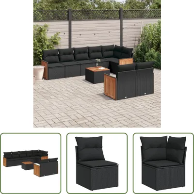 Produktbild von The Living Store 9-tlg. Garten-Sofagarnitur mit Kissen Schwarz Poly Rattan