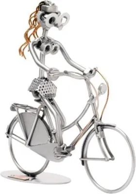 Immagine prodotto di Figura in metallo raffigurante una donna su una bicicletta olandese – Scultura realizzata a mano