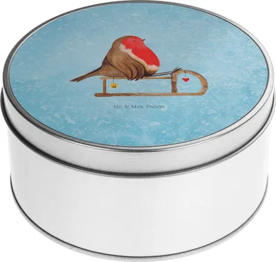 Produktbild von Mr. & Mrs. Panda Kaffeedose Rotkehlchen Schlitten - Eisblau - Geschenk, Keksdose, Aufbewahrungsdose, Blechdose, Vorratsdosen, Heiligabend, Vogel, Weihnachten, Dose