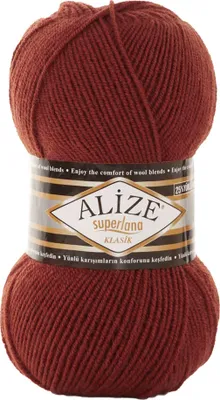 Alize Superlana Klasik unifarben 100g Strickgarn Strickwolle 25% Wolle, 36 rotbraun