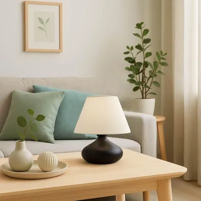 Produktbild von Opviq, Hochwertige Tischlampe, Metallkörper, Creme und Schwarz, Höhe: 28 cm, Ø22 cm, Kabel: 150 cm, E27 Fassung, Max 40 W, IP20, Skandinavisches Design für modernes Wohnen.