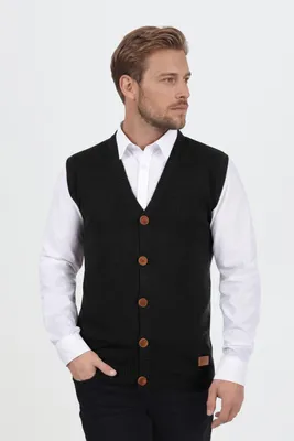 Produktbild von BLEND BHLennardo Herren Pullunder Strickweste Feinstrick Weste mit V-Ausschnitt Holz-Knopfleiste ärmellos Baumwollmischung Regular fit