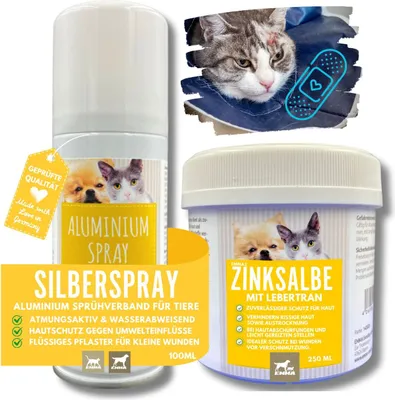 Produktbild von Erste Hilfe Set für Katzen I Silberspray + Lebertran Zinksalbe 100ml 250ml
