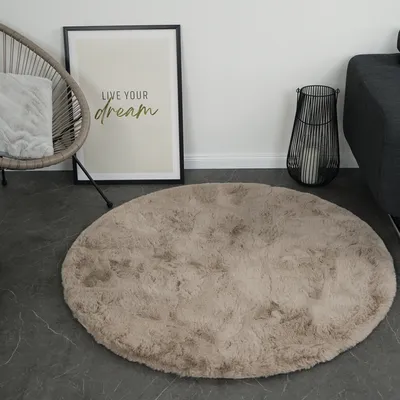 Obrázok produktu pre Consilio Concept CLOUD kožušinový koberec 120x120 taupe koberec supersoft 39 mm výška mäkká jemná imitácia králičej kožušiny