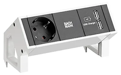 Immagine prodotto di BACHMANN DESK2 1xCEE7/3 Caricatore USB, potenza 0,2 m GST18 RAL9010