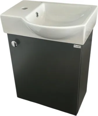 Produktbild von Gäste WC Badmöbel Waschtisch Set 45cm für Kleine Bäder Litos Hahnloch Links Anthrazit