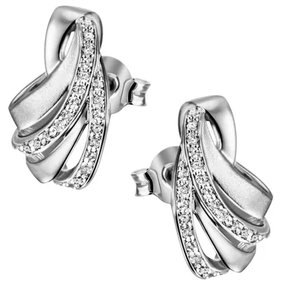 Produktbild von Ohrstecker mit 46 Zirkonia 925 Silber rhodiniert 14,1x8,8mm Ohrringe Ohrschmuck