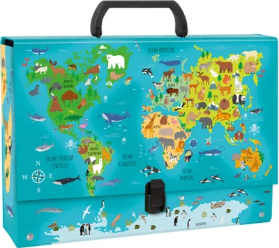 Productafbeelding van A4-mapcase met handvat, 9 cm, wereldkaart, dieren, merk Derform