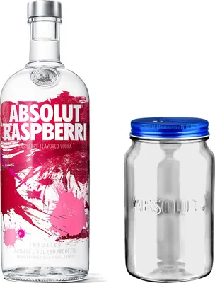 Produktbild von Absolut Vodka Raspberri Set mit Absolut Jar, Wodka Himbeere, Schnaps, Spirituose, Alkohol, Flasche, 40 %, 1 L