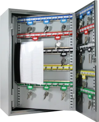 Produktbild von Schlüsselschrank aus Stahl, abschließbar mit 300 Haken, 55x38x20,5 cm, HMF, Grau