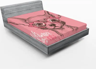 Produktbild von ABAKUHAUS Hund Spannbetttuch, Modische Chihuahua mit Brillen und Ribbon Skizzen Illustration mit Zitat, 90 x 200 cm, Armeegrün Hellrosa