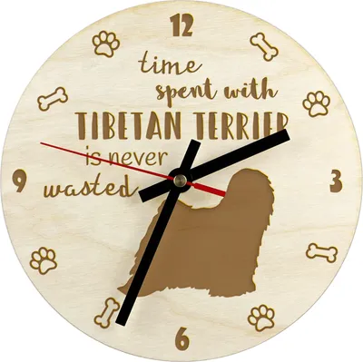 Image de Terrier tibétain - horloge avec chien, horloge en bois gravée, horloge personnalisée Art-Dog